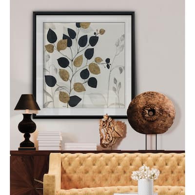Silhouette Neutre I -Custom Framed Print - blue, white, grey, yellow, green, silver, gold