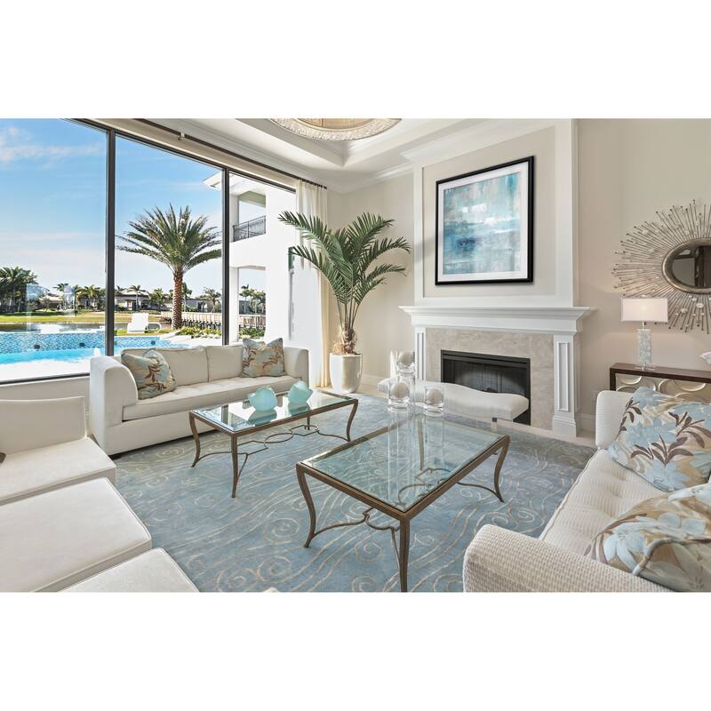 Bay View -Custom Framed Print - blue, white, grey, yellow, green, silver, gold