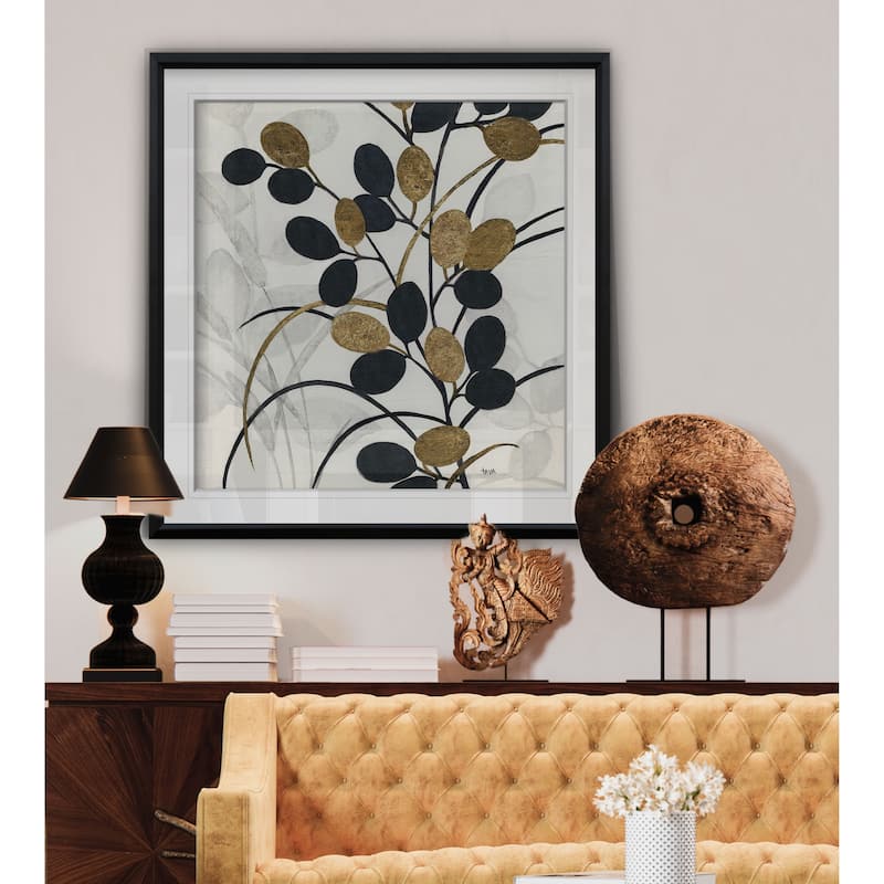 Silhouette Neutre II -Custom Framed Print - blue, white, grey, yellow, green, silver, gold