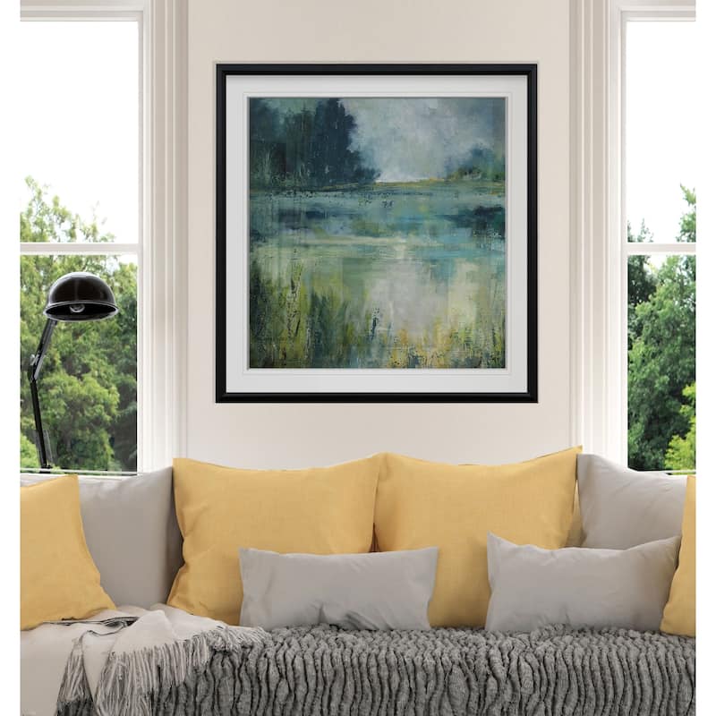 Reflections Edge -Custom Framed Print - blue, white, grey, yellow, green, silver, gold