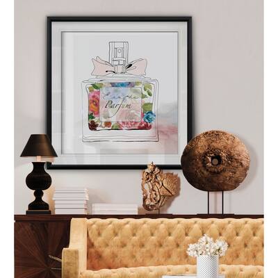 Chic Flower Perfume I -Custom Framed Print - blue, white, grey, yellow, green, silver, gold