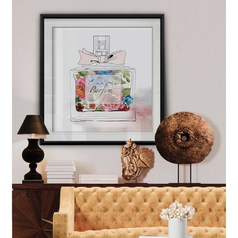 Chic Flower Perfume I -Custom Framed Print - blue, white, grey, yellow, green, silver, gold