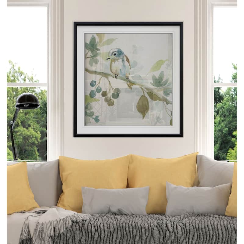 Spring Melody II -Custom Framed Print - blue, white, grey, yellow, green, silver, gold
