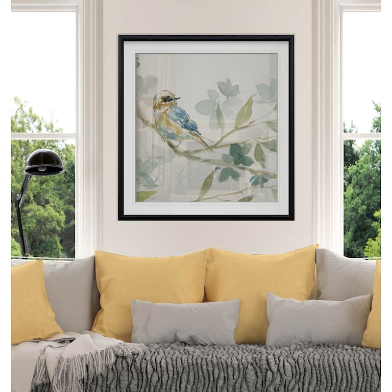 Spring Melody I -Custom Framed Print - blue, white, grey, yellow, green, silver, gold