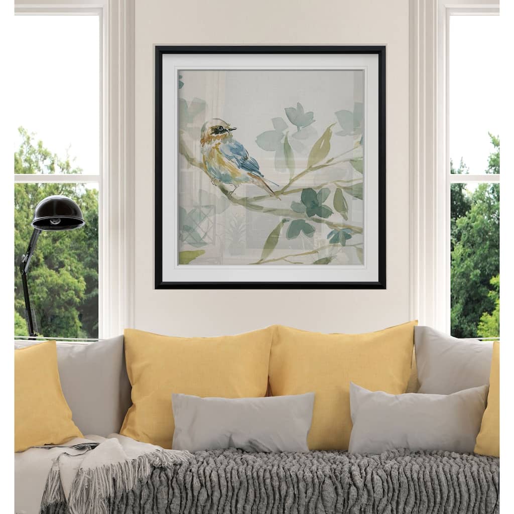 Spring Melody I -Custom Framed Print - blue, white, grey, yellow, green, silver, gold