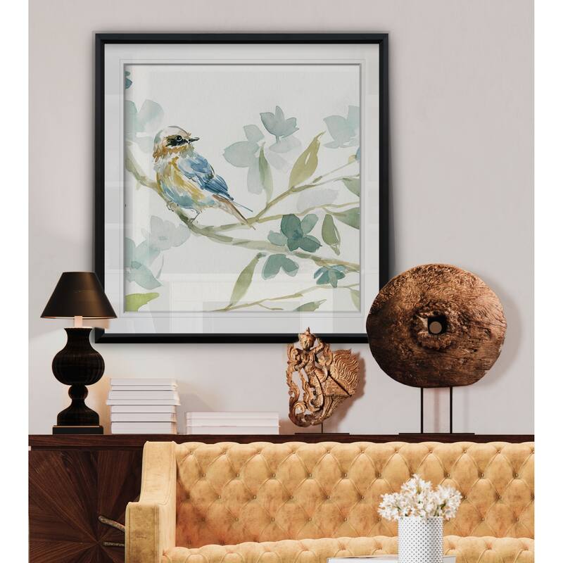 Spring Melody I -Custom Framed Print - blue, white, grey, yellow, green, silver, gold