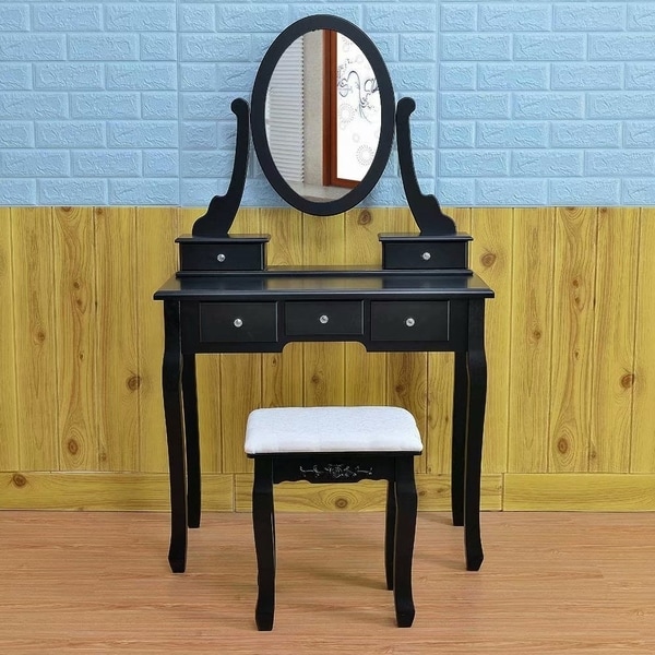 360 Rotation Single Mirror 5 Drawers Dressing Table Black On 360 Rotation Single Mirror 5 Drawers Dressing Table Black