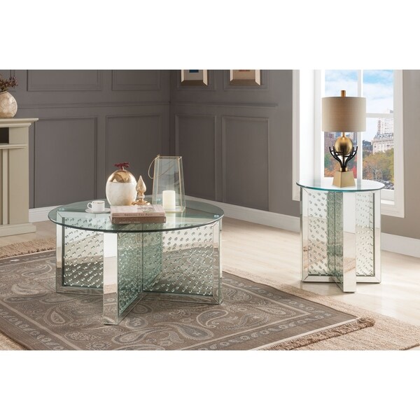 Shop ACME Nysa Coffee Table in Mirrored and Faux Crystals ...