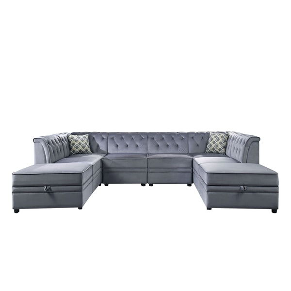 Acme Bois Ii Storage Ottoman Section Modular Sofa In Gray Acme Bois Ii Storage Ottoman Section Modular Sofa In Gray Velvet