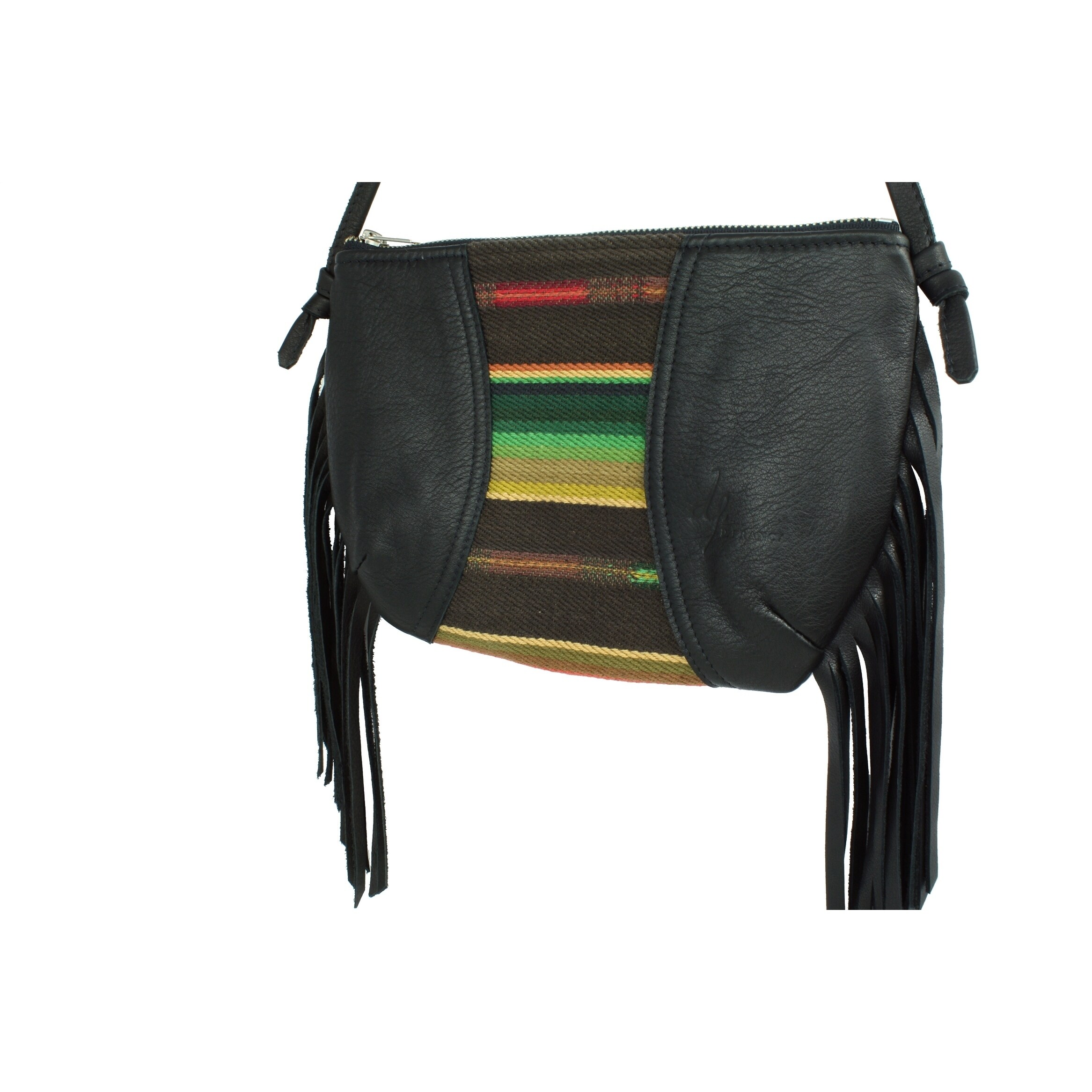 Handmade D Franca Designs Crossbody Mini Side Fringe Handbag Black Leather And Sundance Stripe Fabric Italy