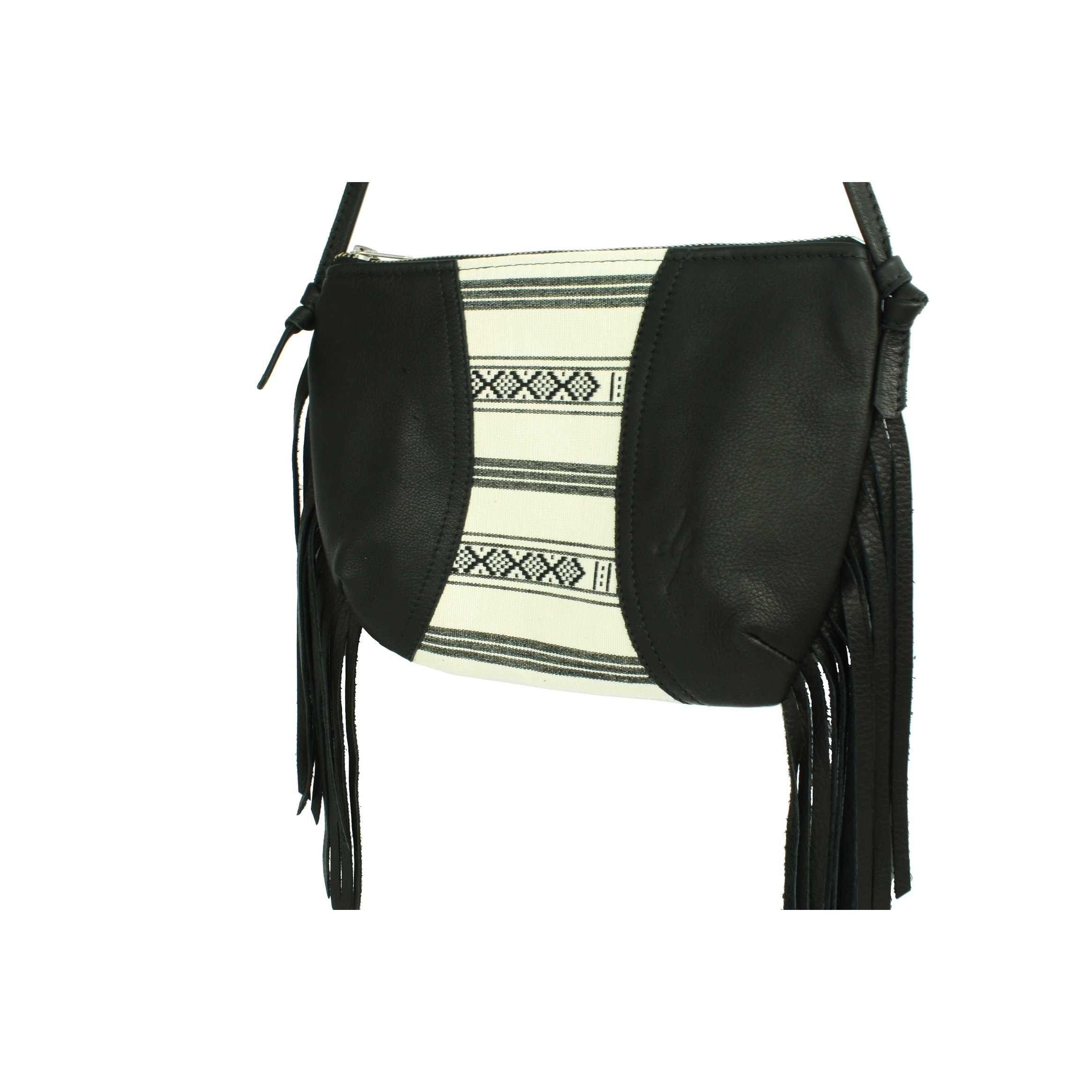 Handmade D Franca Designs Crossbody Mini Side Fringe Handbag Black Leather And Oslo Stripe Fabric Italy