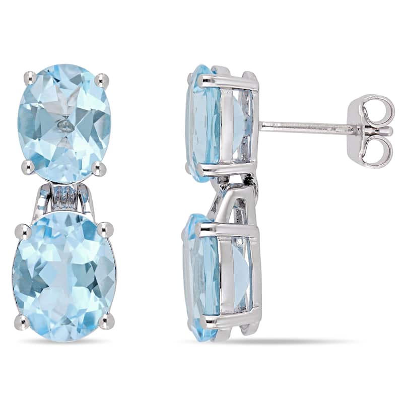 Miadora Sterling Silver Oval-Cut Blue Topaz Dangle Earrings