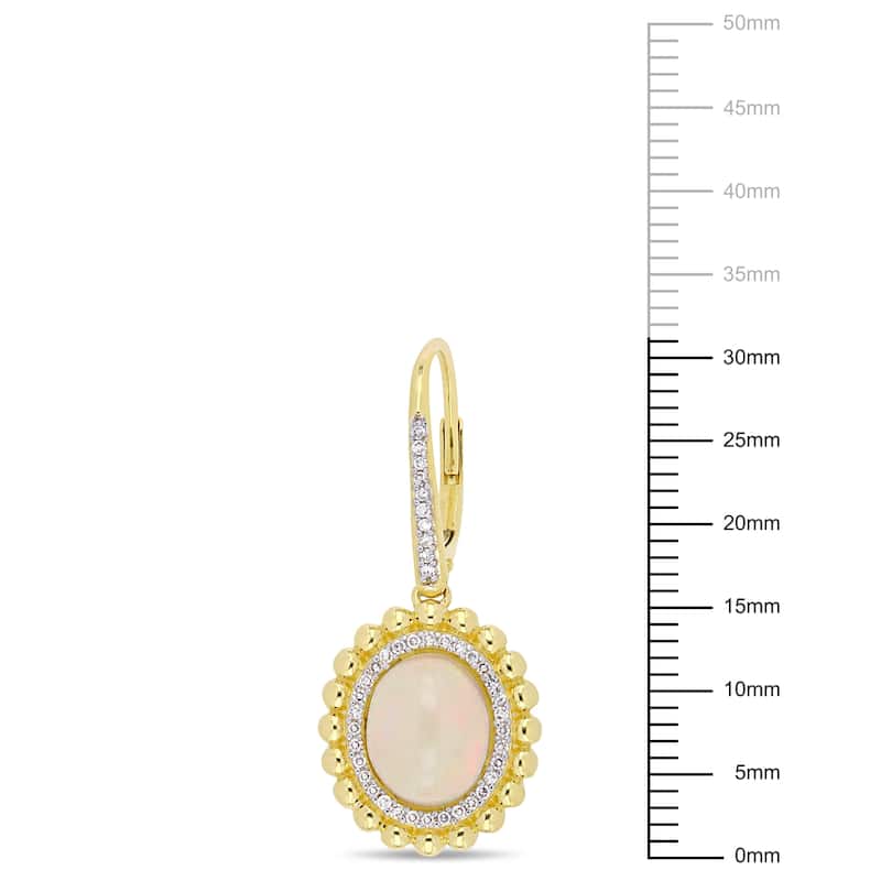 Miadora 14k Yellow Gold Blue-Hued Ethiopian Opal and 1/4ct TDW Diamond Beaded Halo Leverback Earrings
