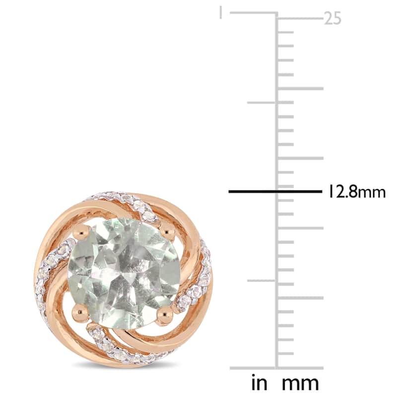 Miadora Rose Plated Sterling Silver Green Amethyst & White Topaz Swirl Halo Earrings
