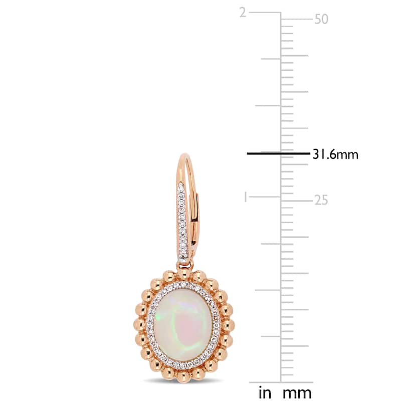 Miadora 14k Rose Gold Blue-Hued Ethiopian Opal and 1/4ct TDW Diamond Beaded Halo Leverback Earrings