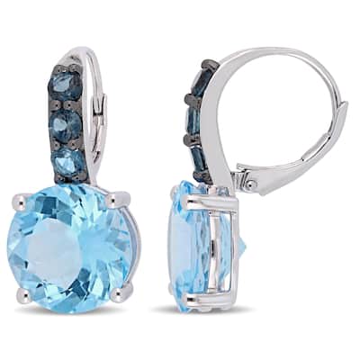 Miadora Sterling Silver 15 1/4ct TGW London and Sky-Blue Topaz Leverback Earrings