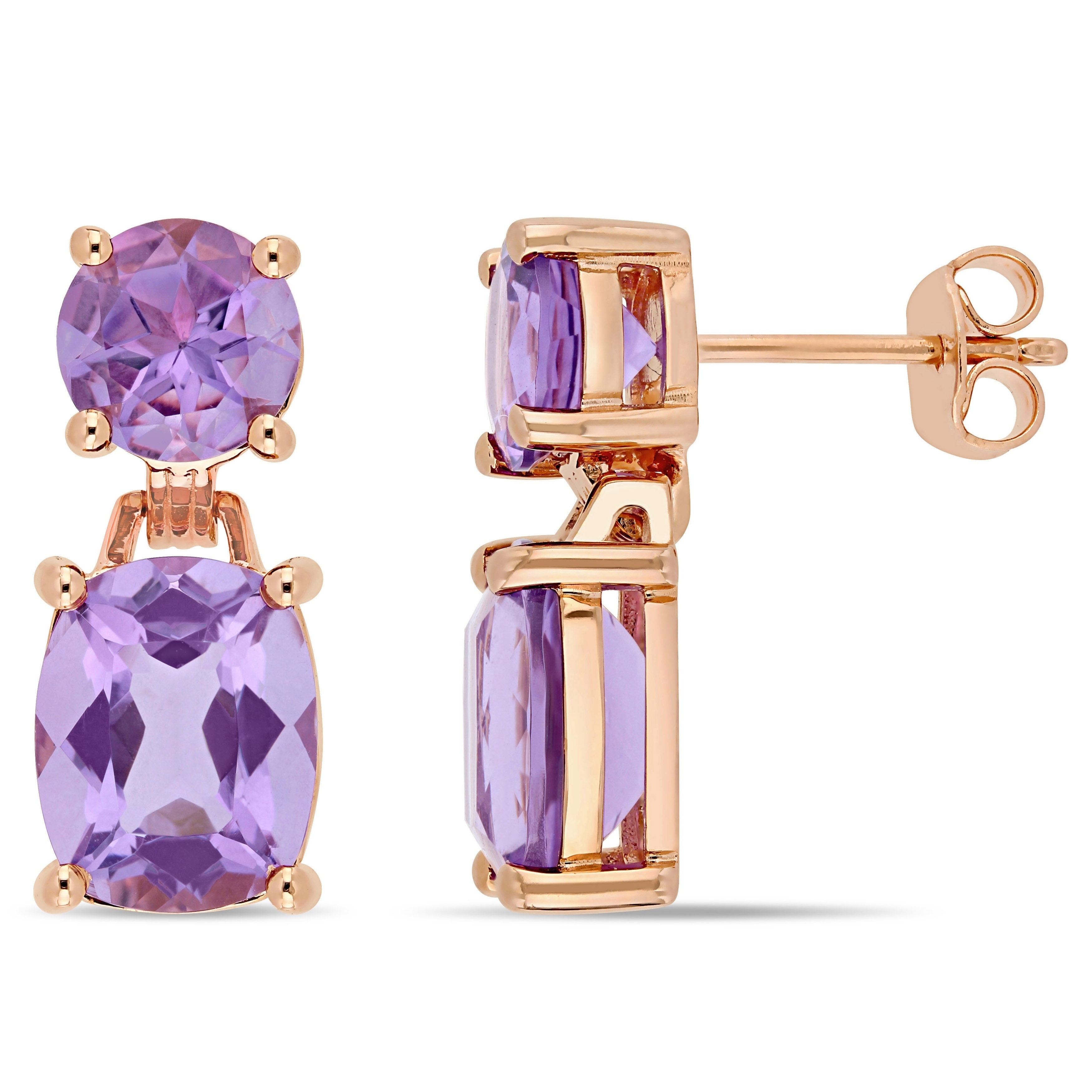 Miadora Rose Plated Sterling Silver 8ct TGW Amethyst Dangle Earrings