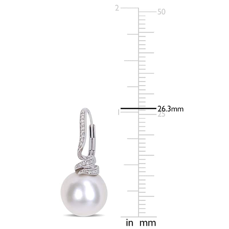 Miadora Sterling Silver Cultured Freshwater Pearl Diamond Swirl Leverback Earrings (11-12mm)