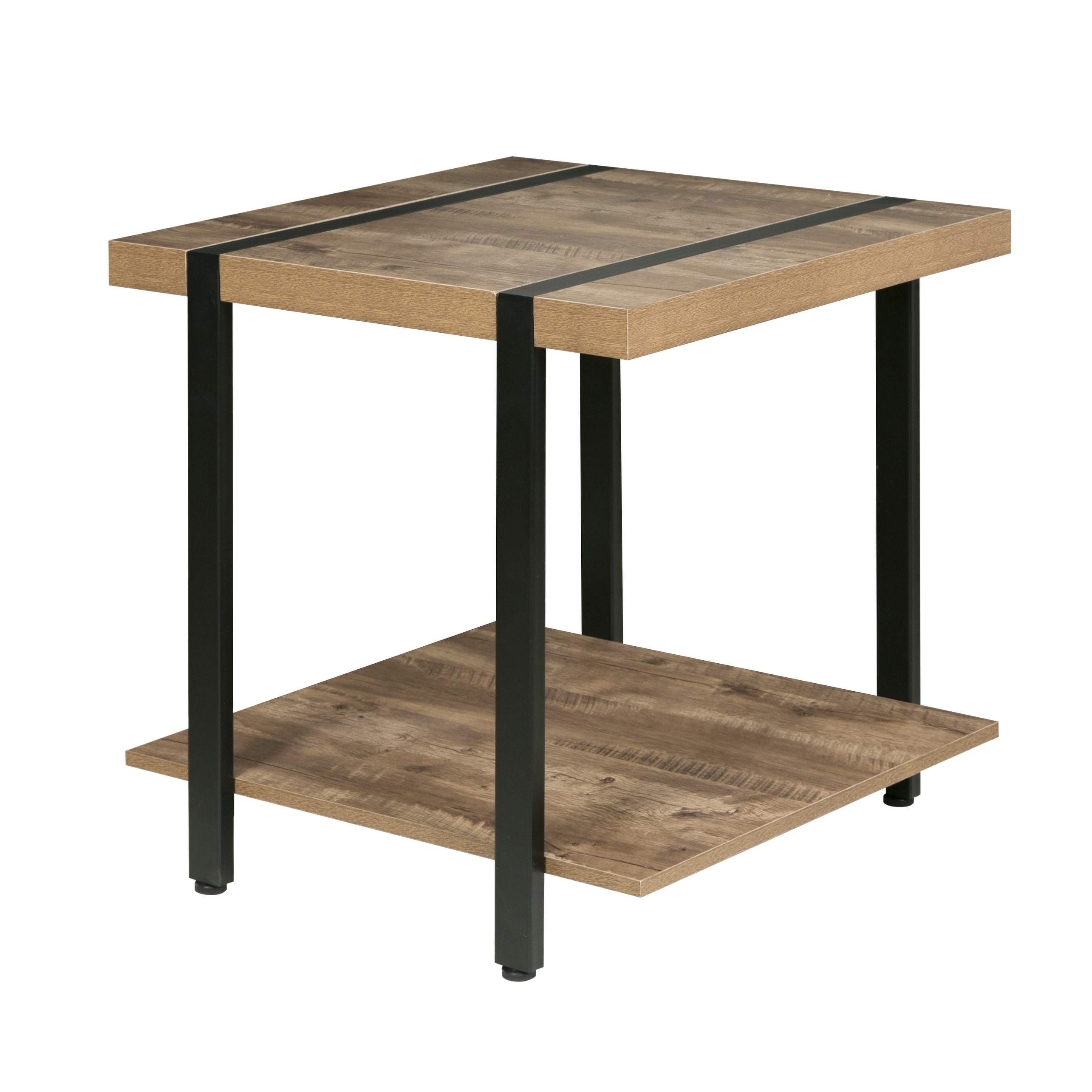 Bourbon Foundry End Table Wood And Inset Black Steel Overstock 22638992