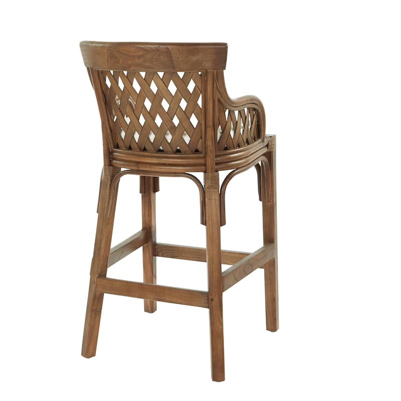 Plantation Cushioned Counter Stool with Woven Back Panels