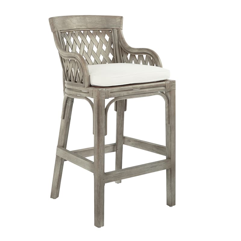 Plantation Cushioned Counter Stool with Woven Back Panels - Grey/white