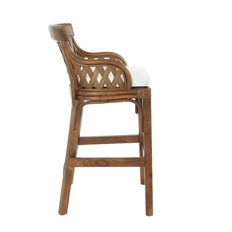 Plantation Cushioned Counter Stool with Woven Back Panels