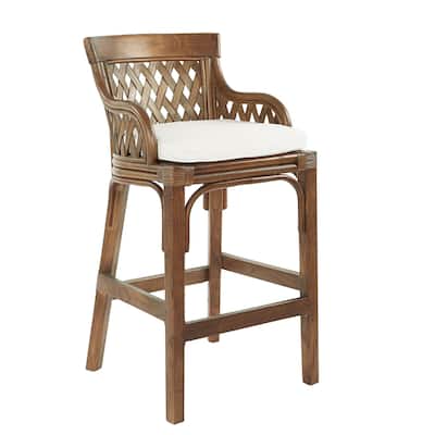 Plantation Cushioned Counter Stool with Woven Back Panels