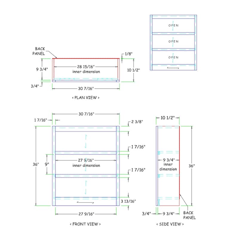 Concepts in Wood 3 Shelf Wood Bookcase, 36 inch Tall