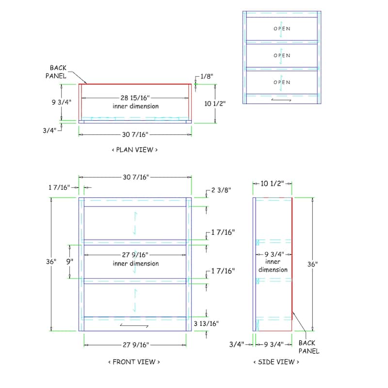 Concepts in Wood 3 Shelf Wood Bookcase, 36 inch Tall