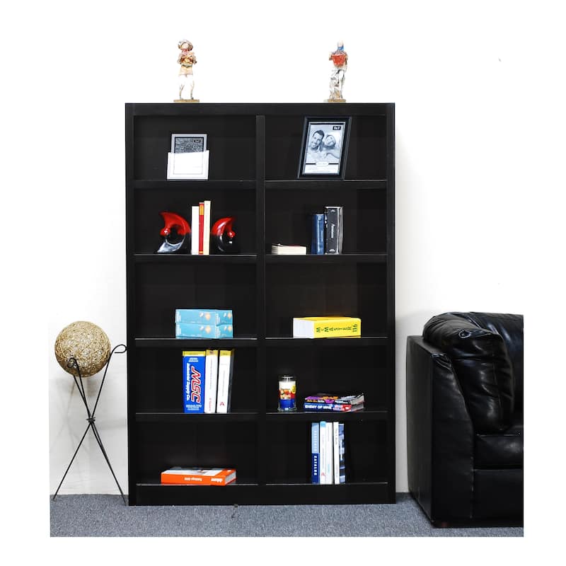 Concepts in Wood Double Wide Wood Bookcase, 10 Shelf, 72 inch Tall - Espresso