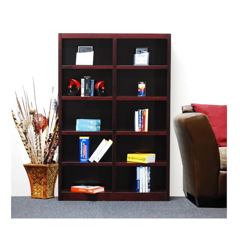 Concepts in Wood Double Wide Wood Bookcase, 10 Shelf, 72 inch Tall - Cherry