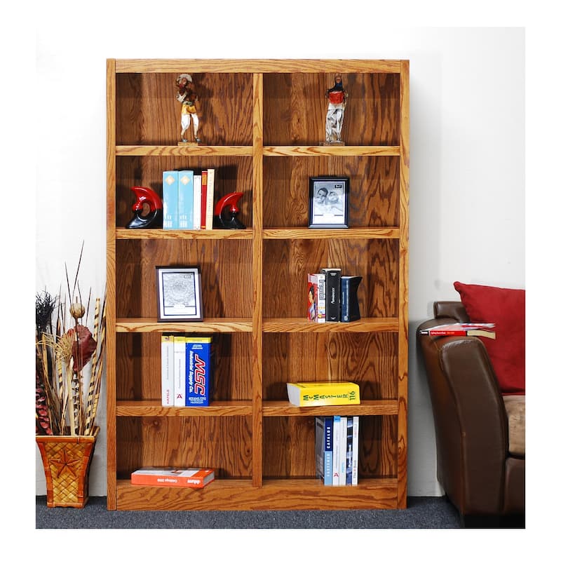 Concepts in Wood Double Wide Wood Bookcase, 10 Shelf, 72 inch Tall - Oak