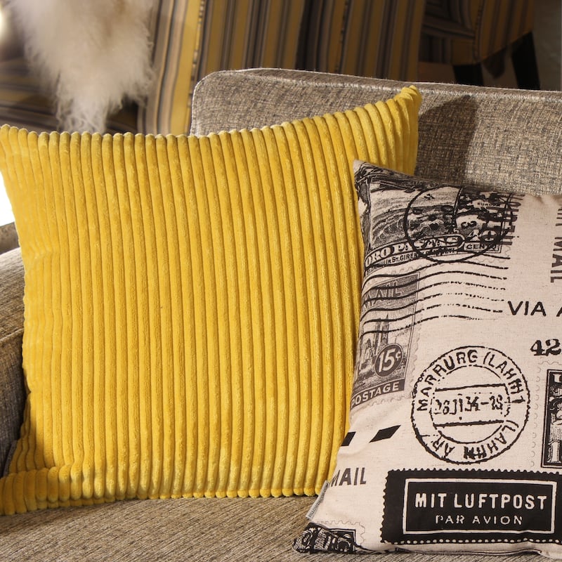 Wide Wale Corduroy 18x18 Throw Pillow with Polyfill Insert, Light Orange