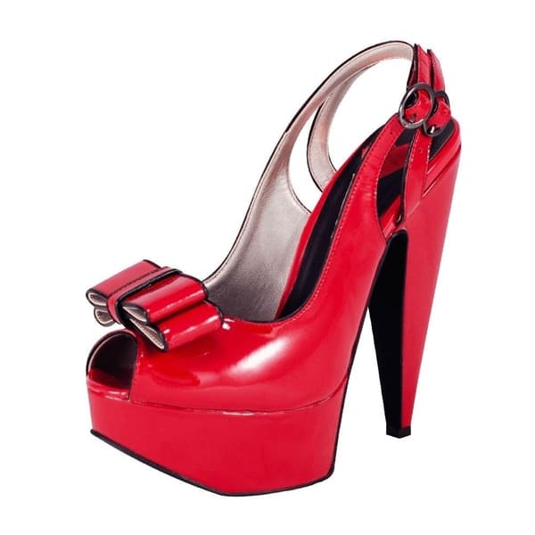 slide 1 of 3, T.U.K. Shoes Womens Platforms, Red Patent Bow Slingback Heel