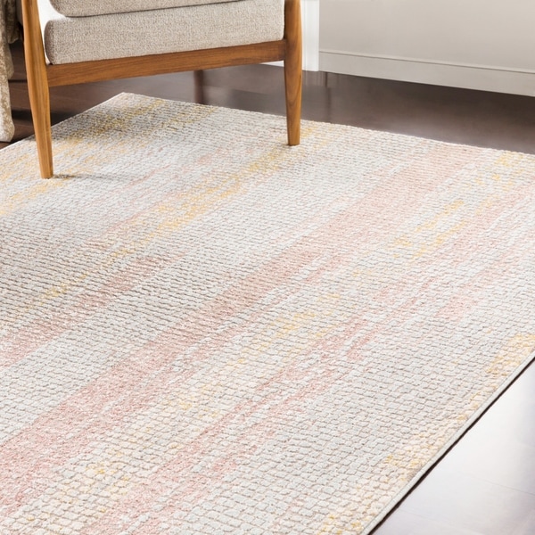 Pavia Blush & Yellow Distressed Abstract Mosaic Area Rug - 5'3" x 7'3"