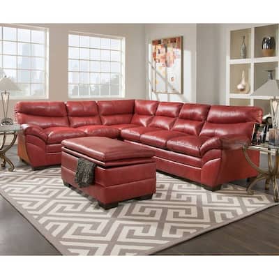 Simmons Upholstery Soho Cardinal Leather Sectional and Storage Ottoman