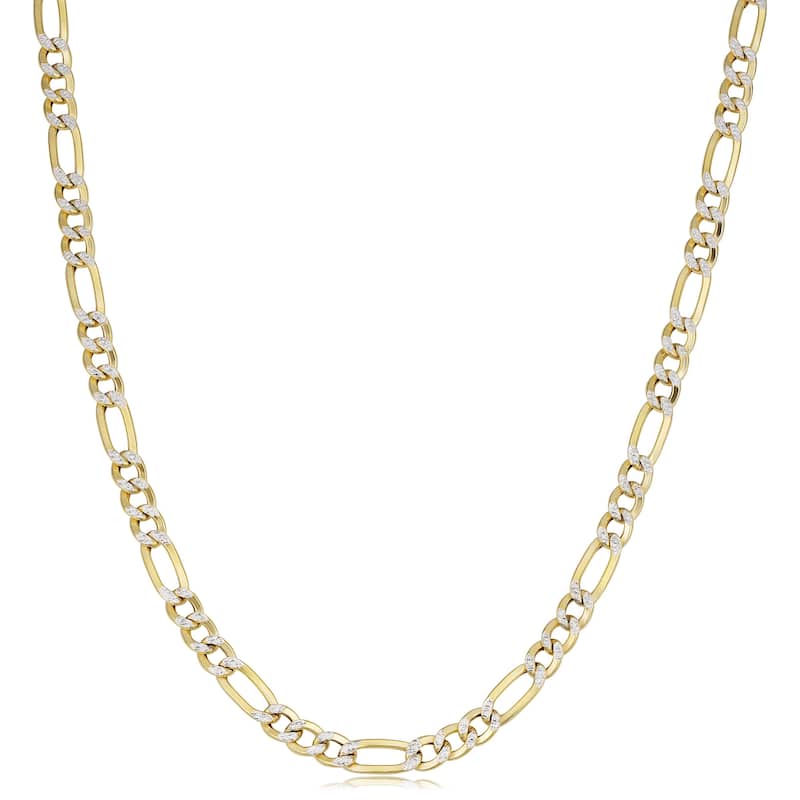 Fremada Italian 10k Yellow Gold White Pave Figaro Chain Necklace (4.8 millimeters)