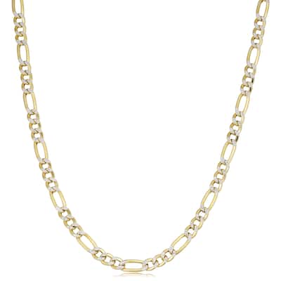 Fremada Italian 10k Yellow Gold White Pave Figaro Chain Necklace (4.8 millimeters)