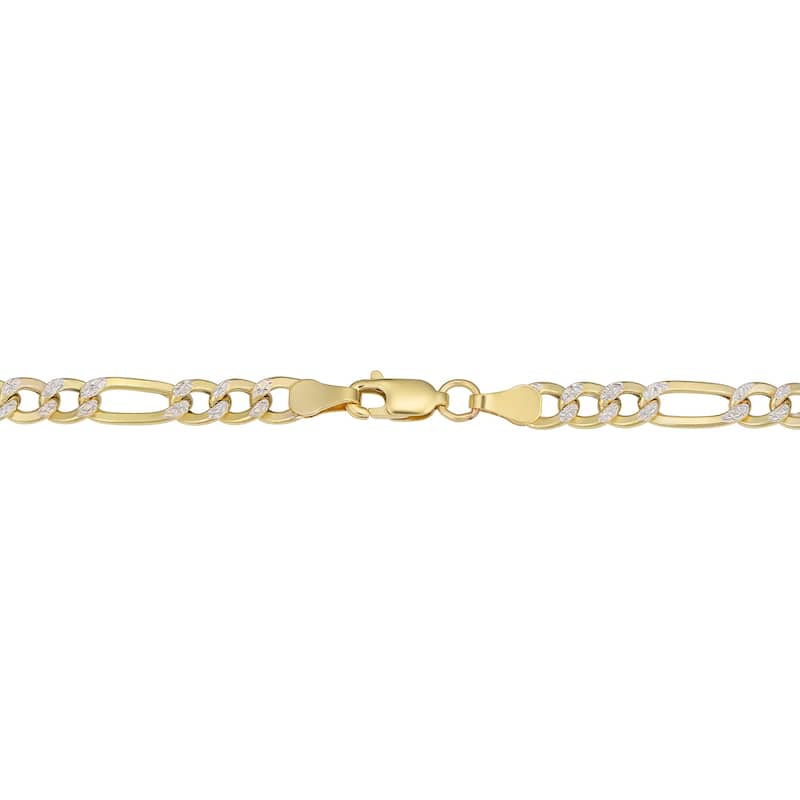 Fremada Italian 10k Yellow Gold White Pave Figaro Chain Necklace (4.8 millimeters)