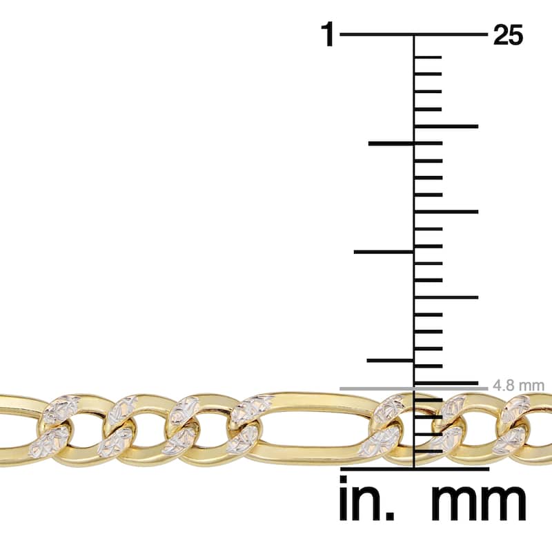 Fremada Italian 10k Yellow Gold White Pave Figaro Chain Necklace (4.8 millimeters)