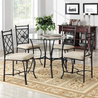 Avenue Greene Hubbard Glass Top Metal 5-Piece Dinette in Black