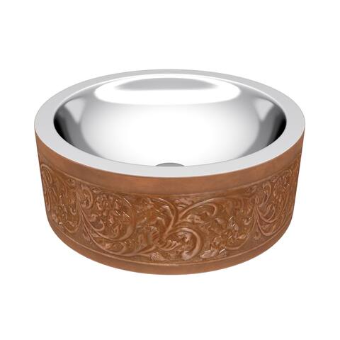 ANZZI Fleet 16 in. Handmade Vessel Sink in Polished Antique Copper with Floral Design Exterior