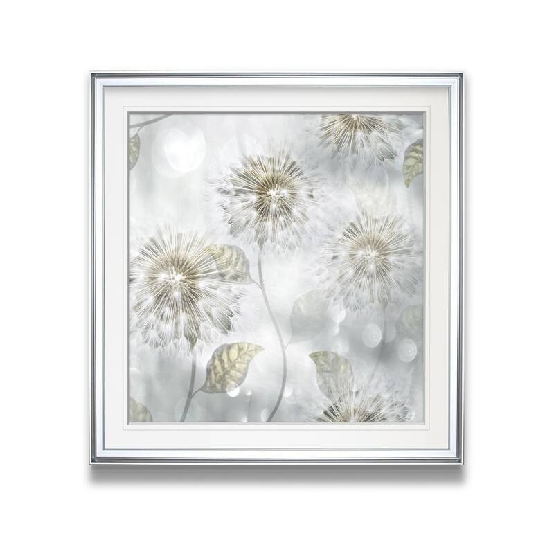 Blowing Wishes I -Custom Framed Print - blue, white, grey, yellow, green, silver, gold