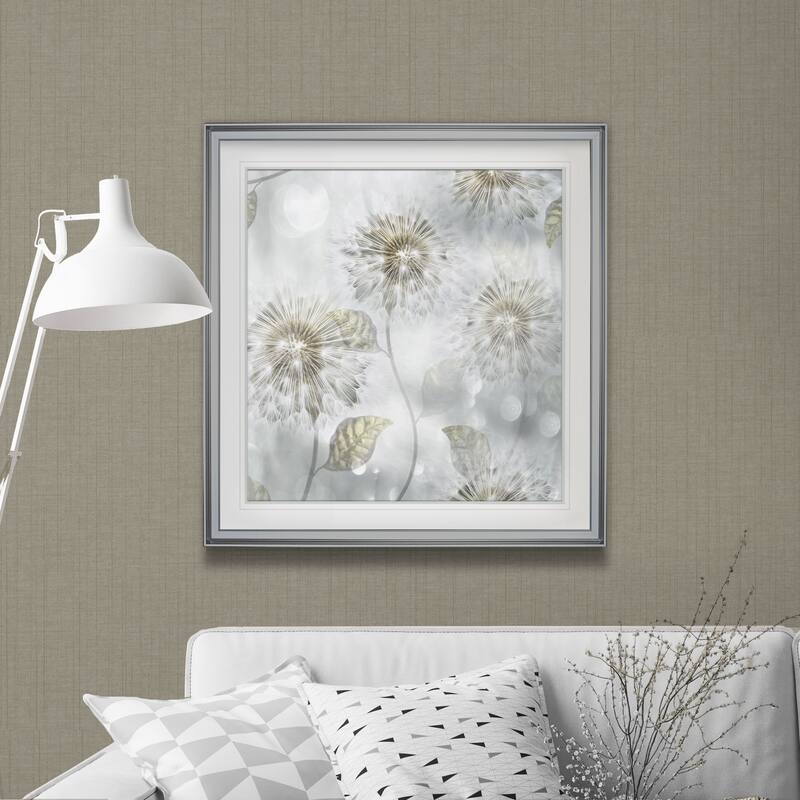 Blowing Wishes I -Custom Framed Print - blue, white, grey, yellow, green, silver, gold
