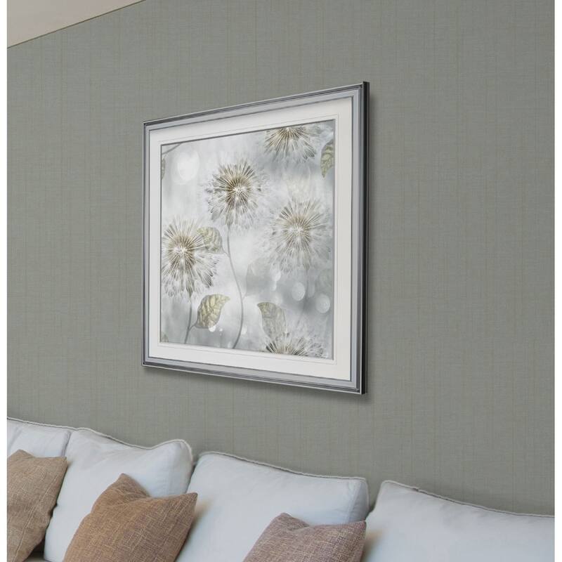 Blowing Wishes I -Custom Framed Print - blue, white, grey, yellow, green, silver, gold