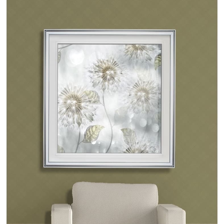 Blowing Wishes I -Custom Framed Print - blue, white, grey, yellow, green, silver, gold