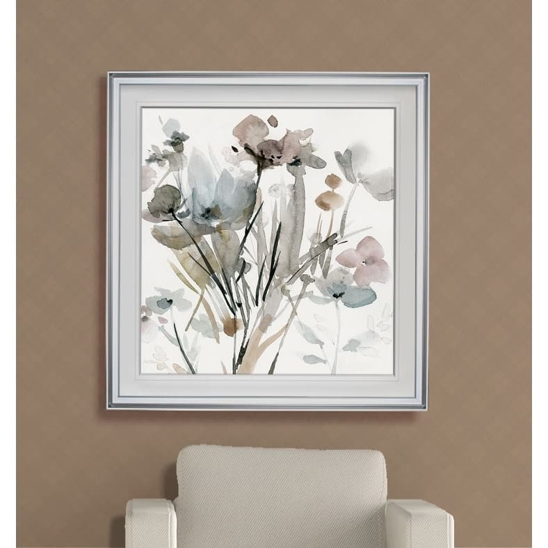 Dainty Blooms I -Custom Framed Print - blue, white, grey, yellow, green, silver, gold