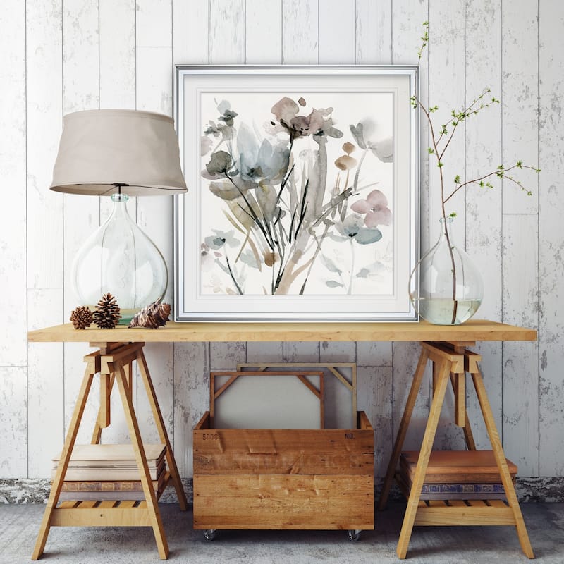 Dainty Blooms I -Custom Framed Print - blue, white, grey, yellow, green, silver, gold