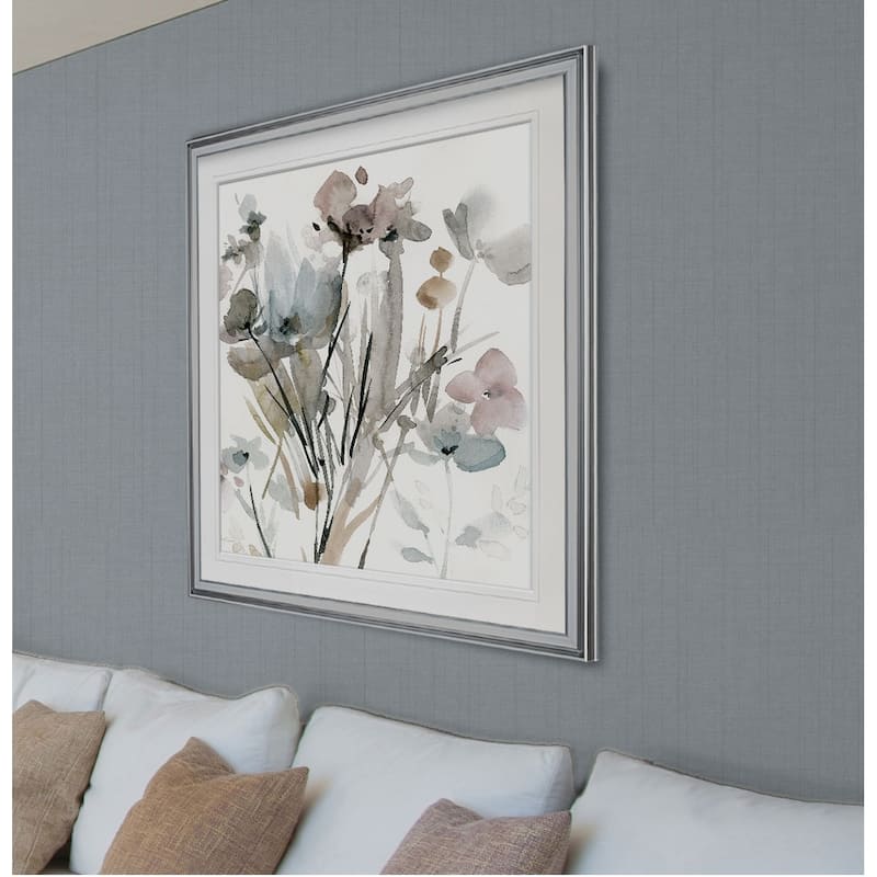 Dainty Blooms I -Custom Framed Print - blue, white, grey, yellow, green, silver, gold