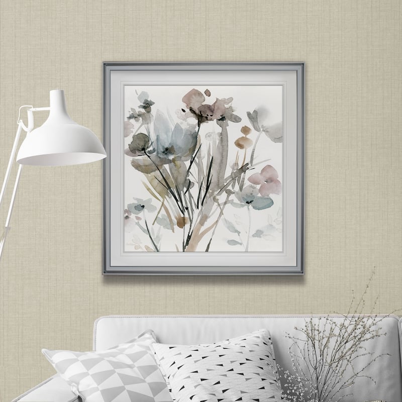 Dainty Blooms I -Custom Framed Print - blue, white, grey, yellow, green, silver, gold
